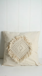 Cream Macrame Cotton Cushion with Fringing 50x50cm